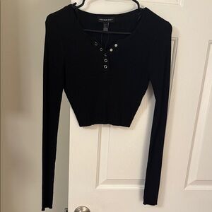 Black Long Sleeve Cropped Top